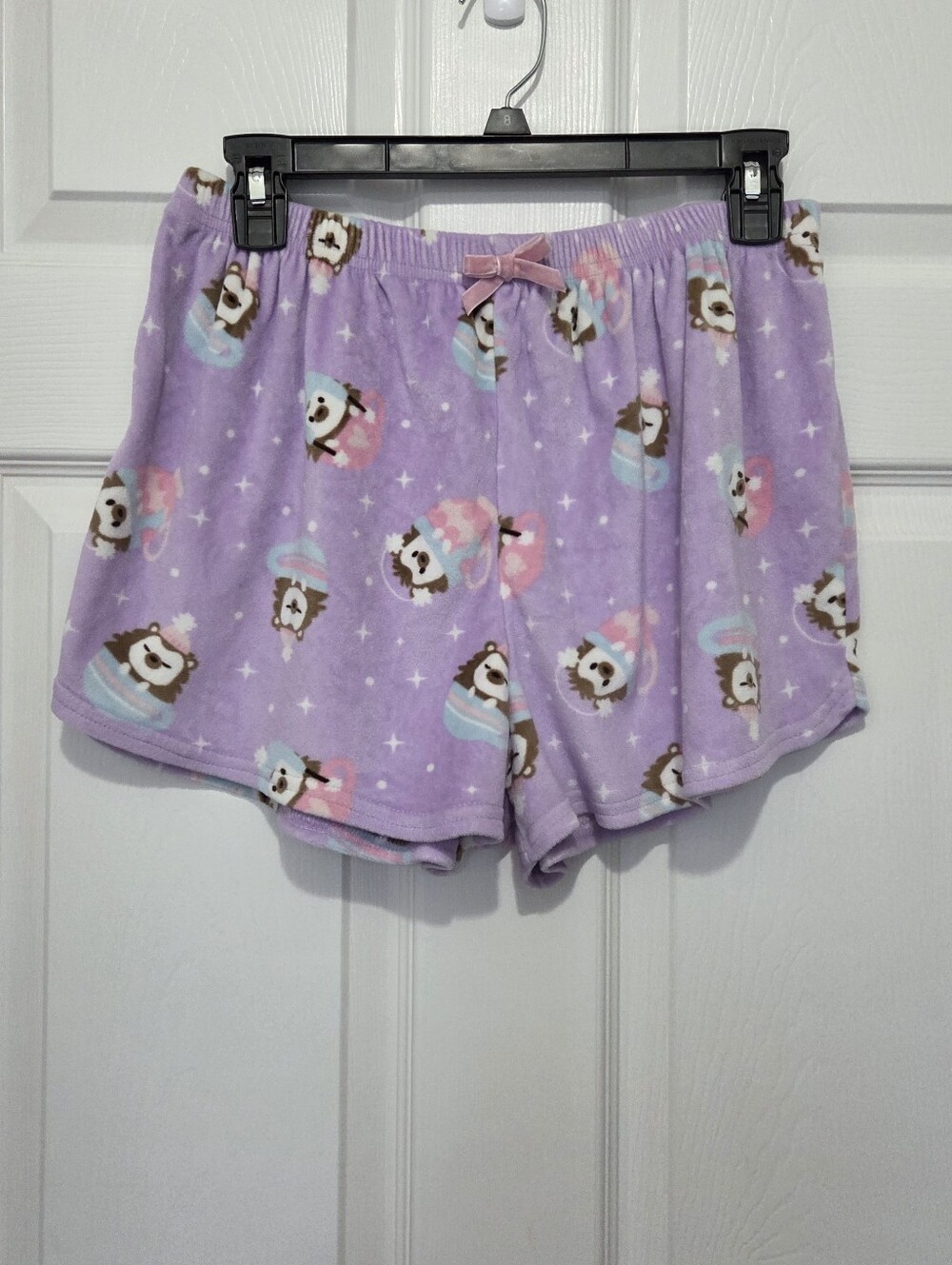 Purple Plush Pajama Shorts Hedgehog Fleece Velour PJ Sleep Lounge Size Medium - Picture 1 of 7
